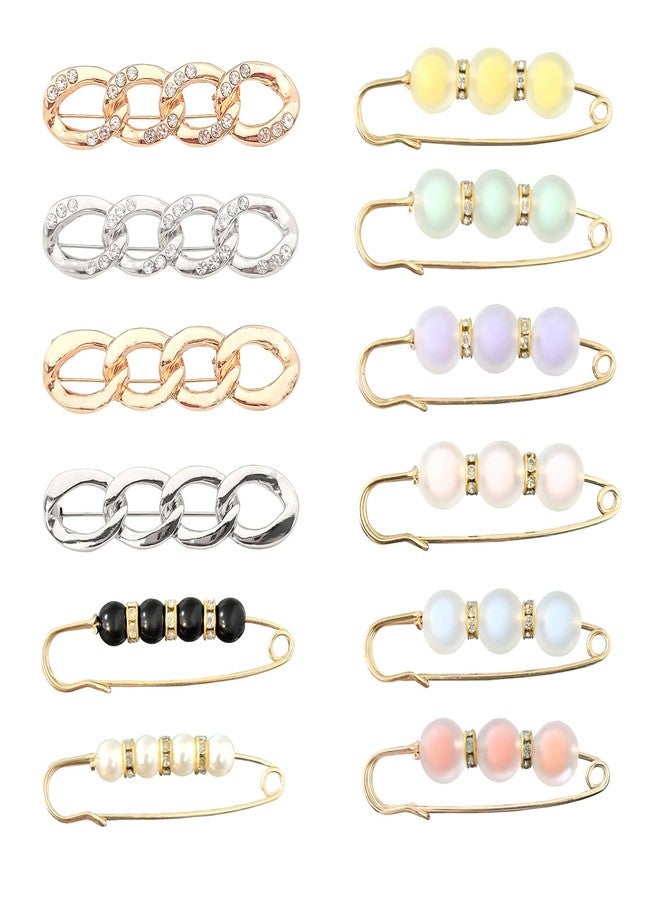 LAIFOOSHEN 12PCS Pant Waist Tightener Pins,Jewelry Pearl Brooch Pins for Clothes Shawl Cardigan Shirt Jeans Dress, Decoration Accessories,Decorative Shirt Jacket Lapel Pins for Women Girls - Image 1